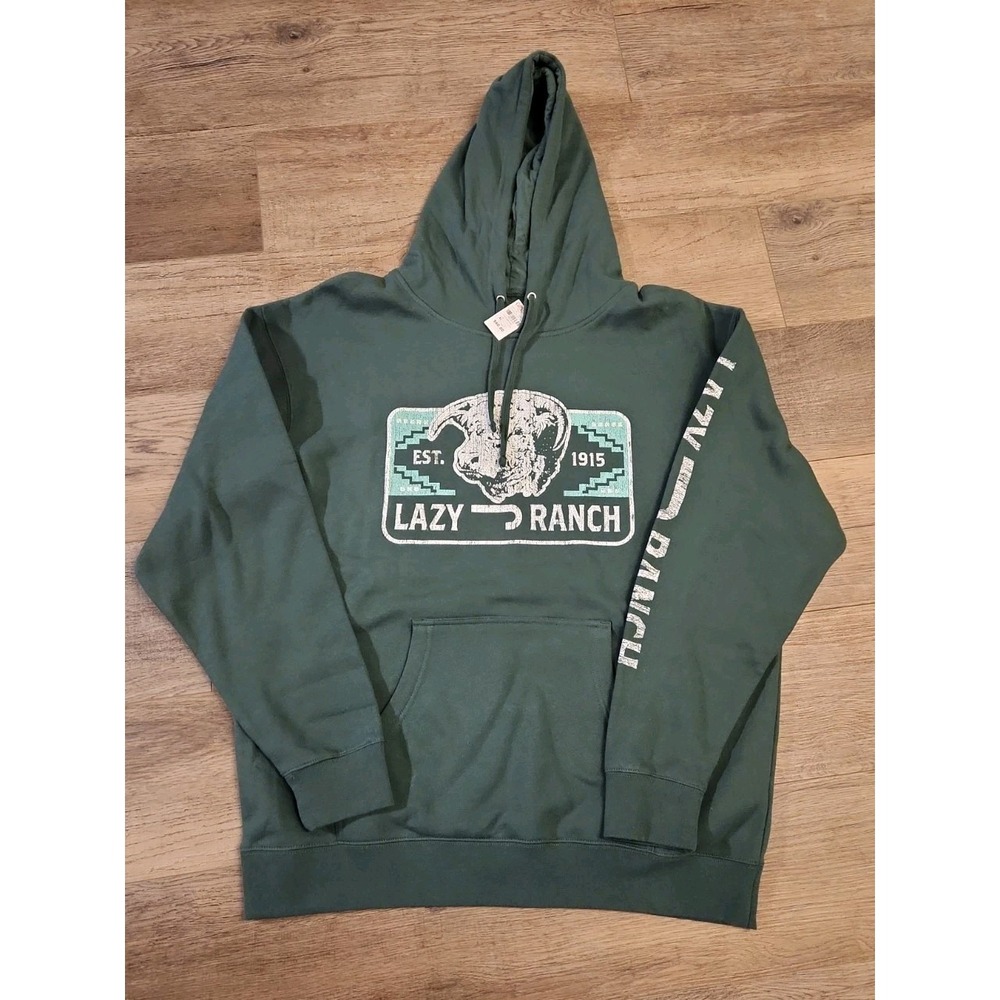 Lazy J Ranch Wear Hoodie Green Sweatshirt Men's XL Western Ranch Workwear